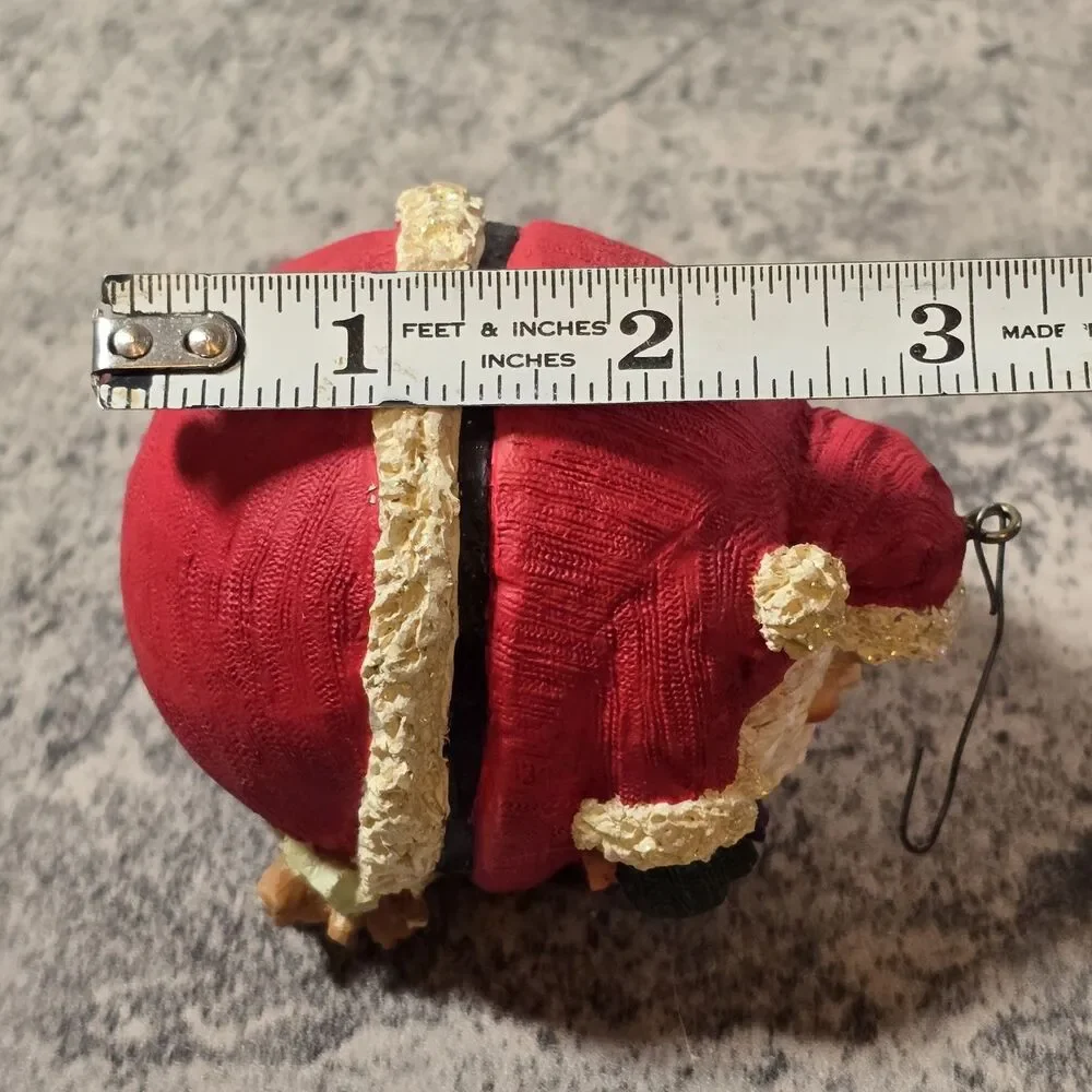 Roly Poly Fat Santa Ball Ornament Kitsch Folk Art Fat Santa Round Country Decor